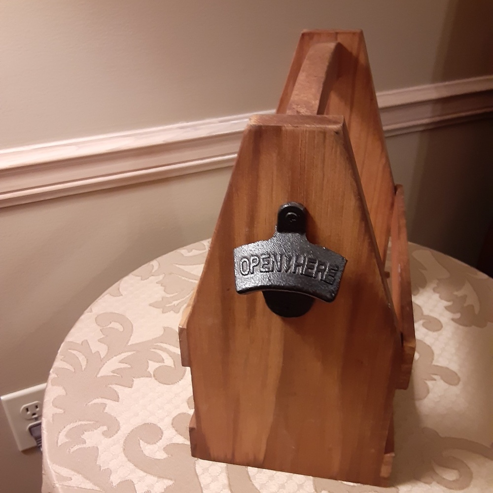 Wood Bottle Caddy w/Bottle Opener